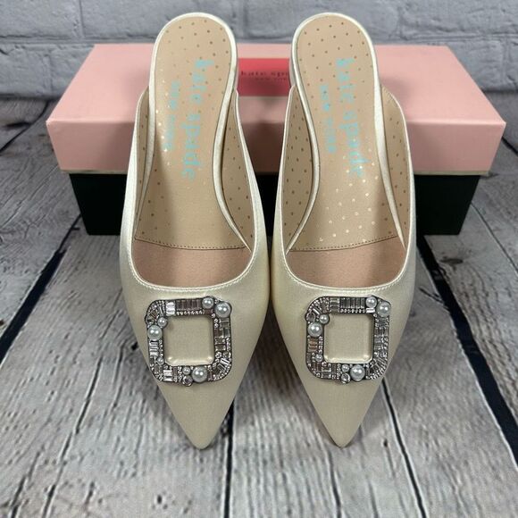 kate spade Shoes - Kate Spade Women’s Buckle Up Slide Mule Shoes Ivory Bridal Pointed Toe NEW